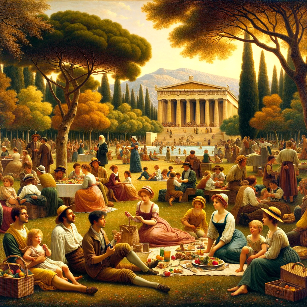 Families enjoying picnics in Athens' lush parks.