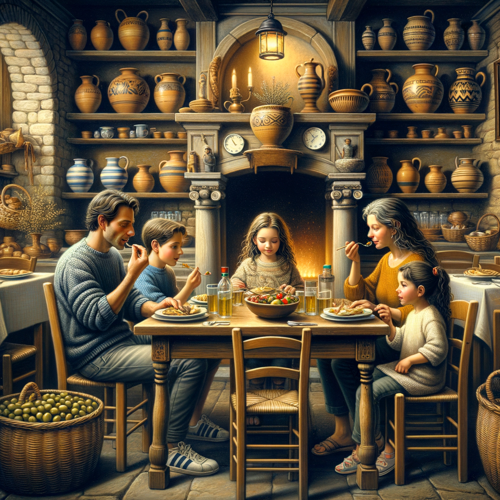 Family dining in Athens' cozy Greek tavernas.