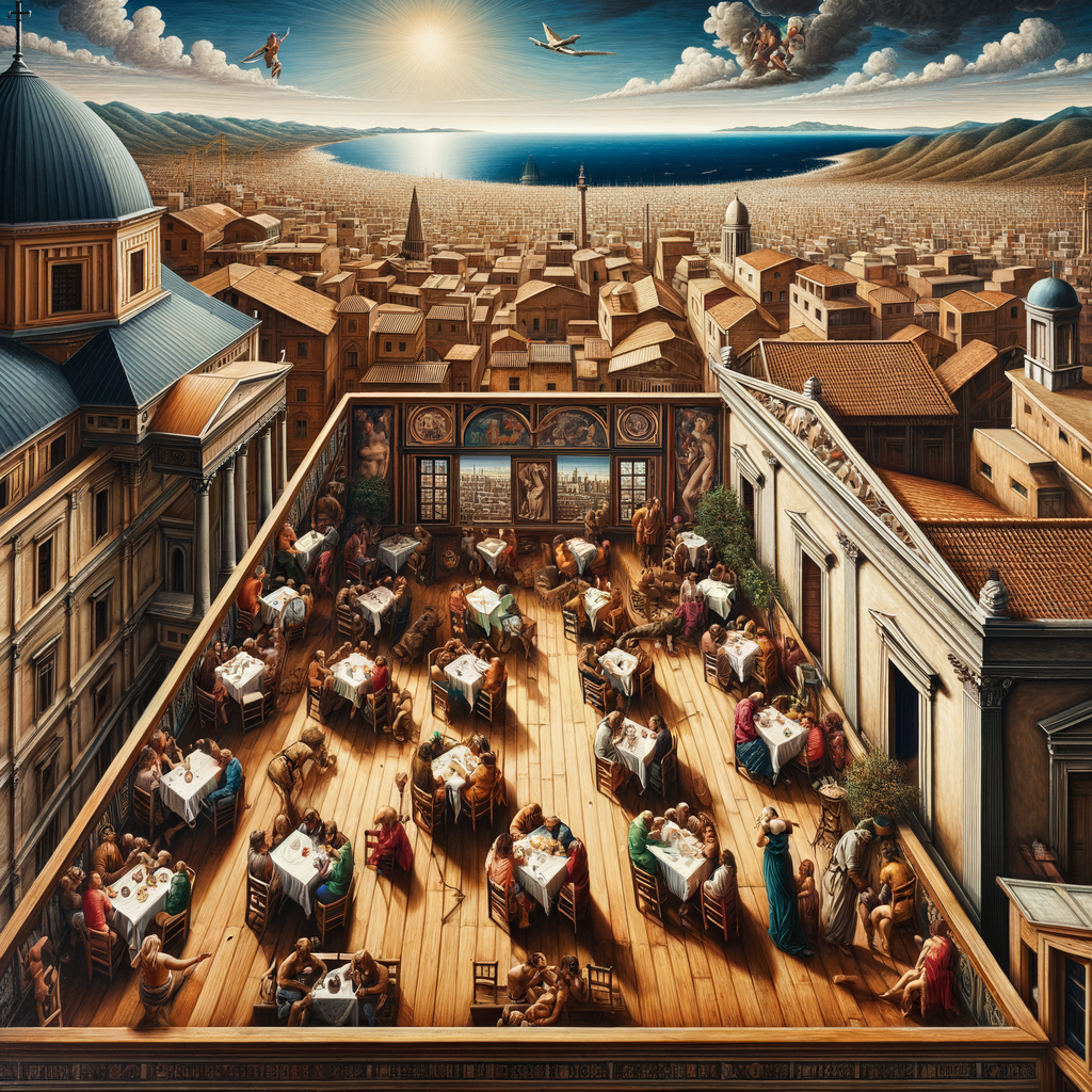 Rooftop café overlooking Athens' historic landmarks.